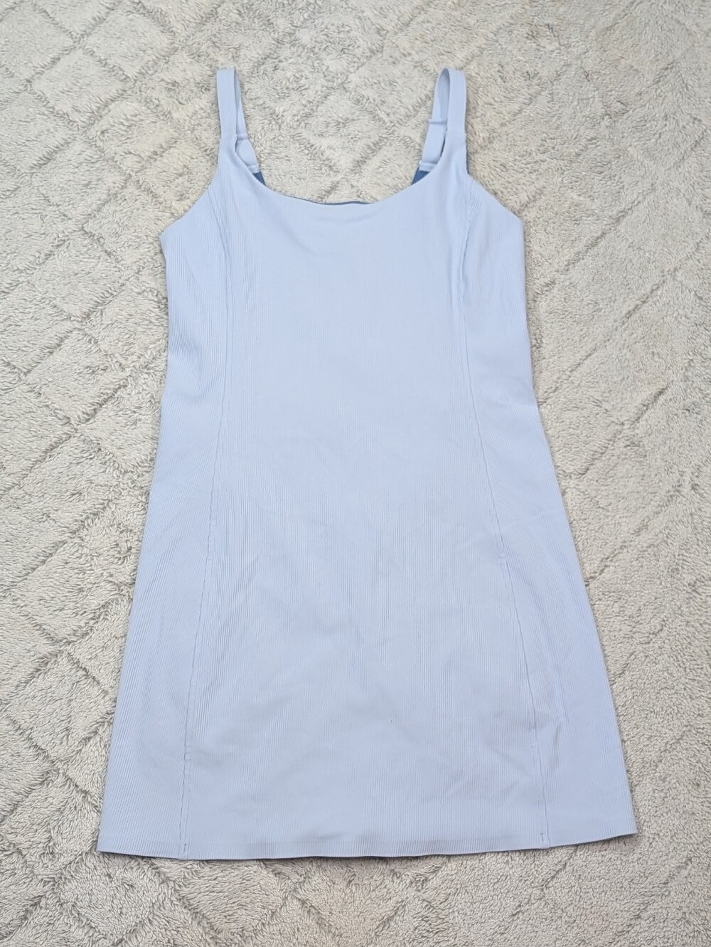 Spanx Dress Womens M Blue Oxford Straight Fit Rib Mini Athletic Stretch Casual